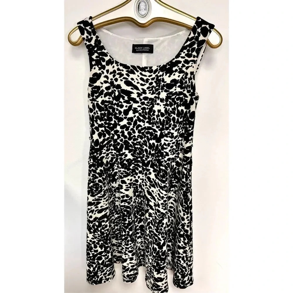 Evan Picone Womens Black & White Leopard Print Fit & Flare Dress Size 4